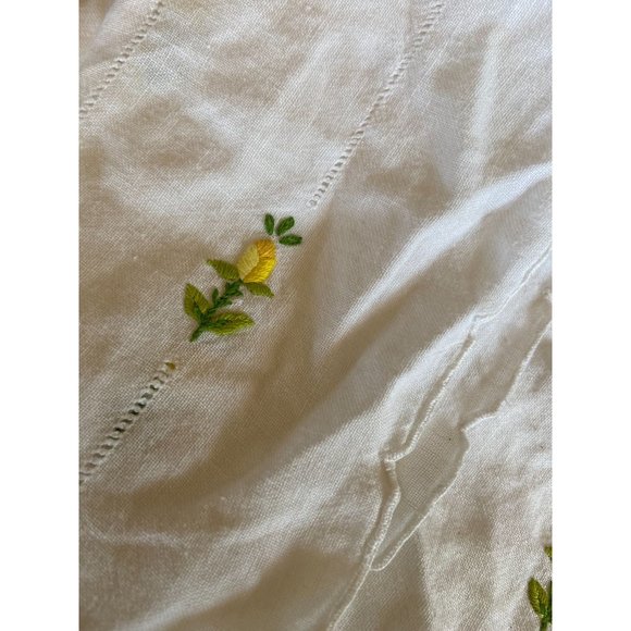 Linen Embroidered White Tablecloth 65” x  52.5” - Picture 6 of 6